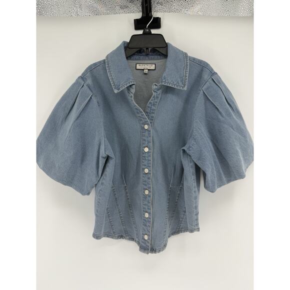 bagatelle Tops - Bagatelle Collection New York Denim Short Puff Sleeves Button Down Womens Large